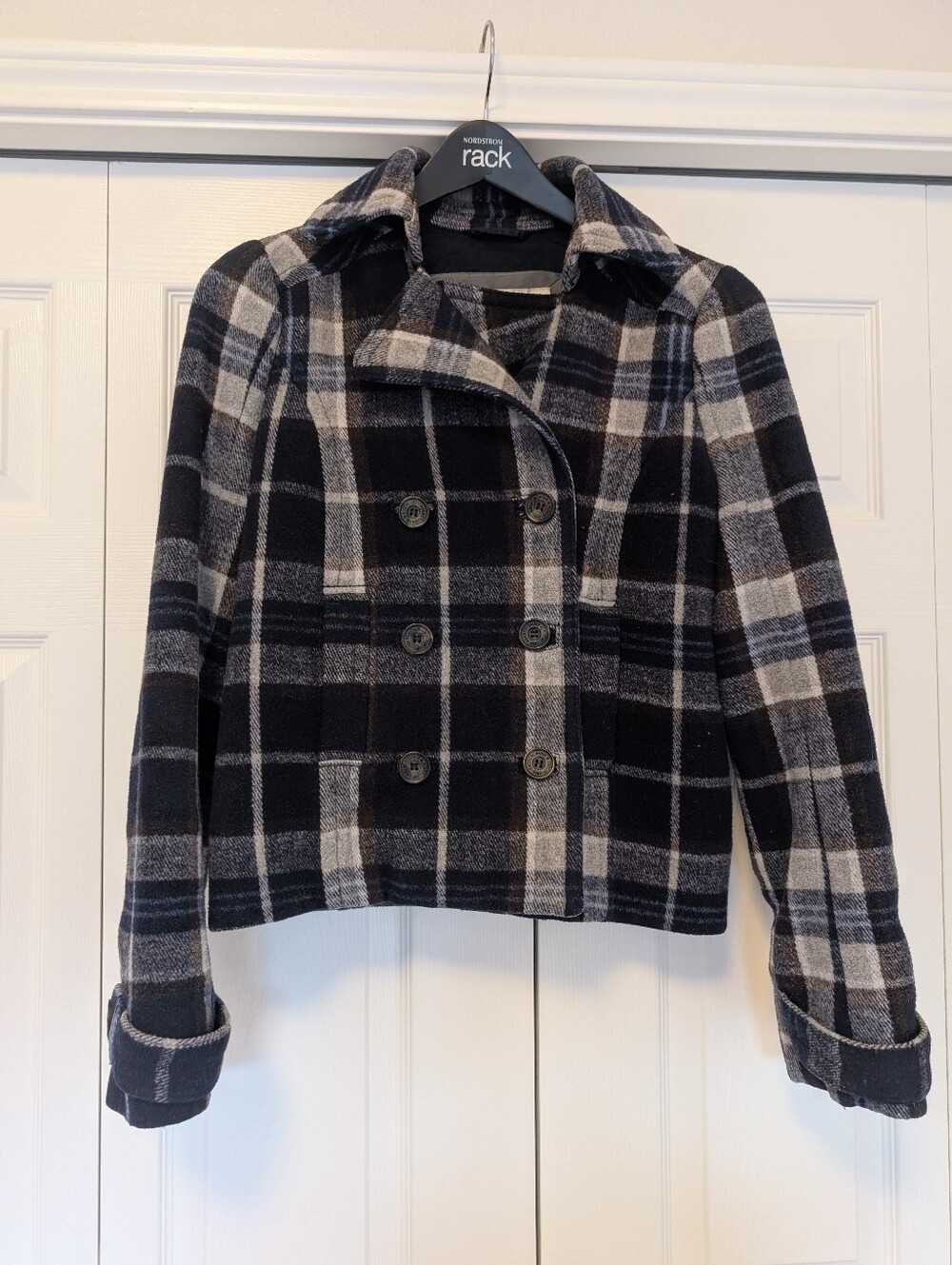 Abercrombie And Fitch Wool Warm Heavy Winter Crop Peacoat Sz M Plaid